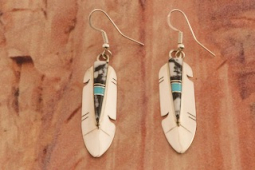 Genuine White Buffalo Turquoise Sterling Silver Feather Earrings